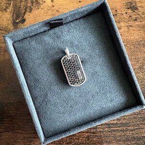 David Yurman Chevron Dog Tag Pendant w/ Pavé Black Diamonds - 27mm - RARE